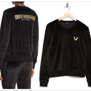 NWT TRUE RELIGION Black Glitter Velvet Pullover Sweatshirt Style 204213 Size XS